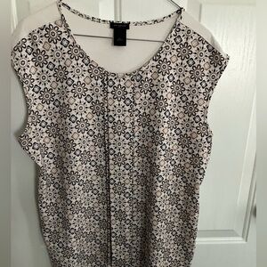 Ann Taylor Floral Print Blouse - Cream and Black